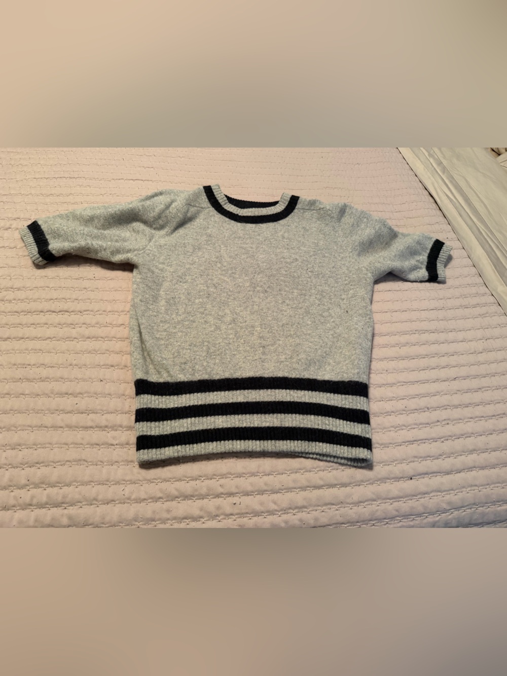 Liz Claiborne Heather Gray Short-Sleeve Sweater with Black Stripes